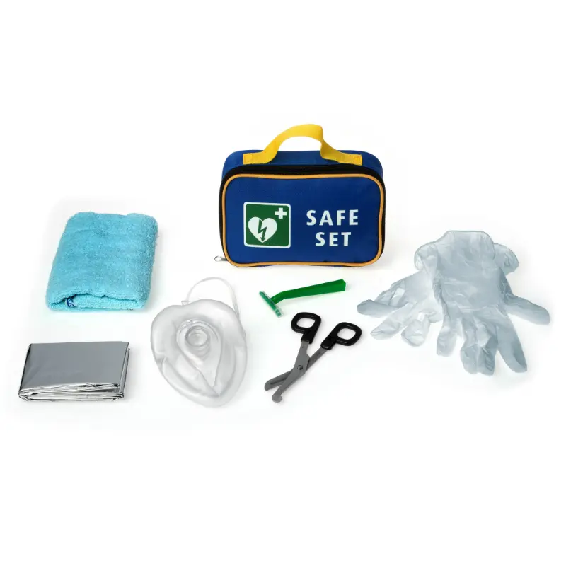 Safe Set hjartahlaupsett með fylgihlutum á hvítum bakgrunni