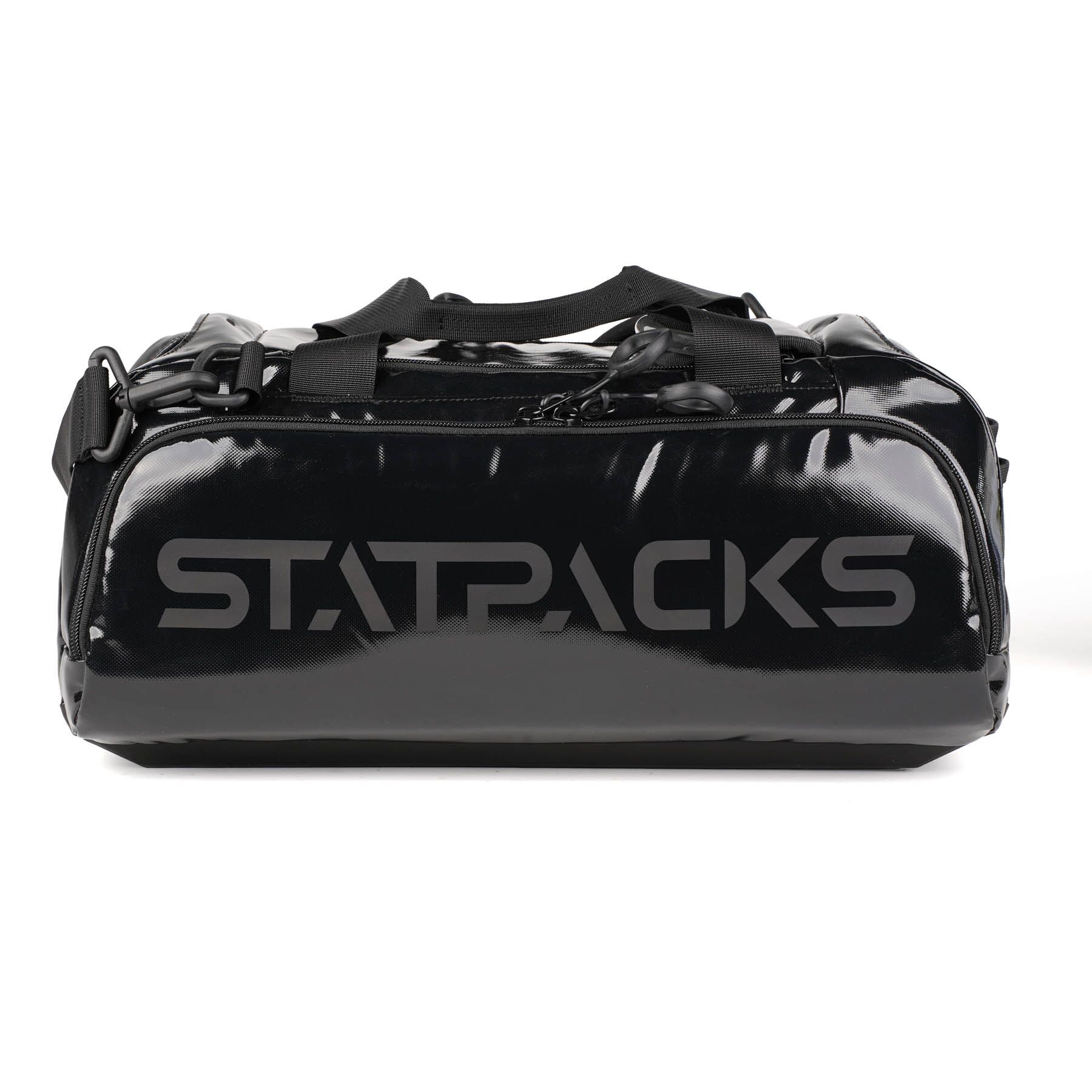 Svört Statpacks ferðataska með gljáandi yfirborð